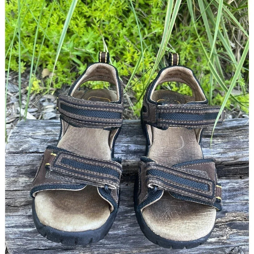 Stride Rite Brown Black Kids Sandals Hook And Loop Closure 9.5